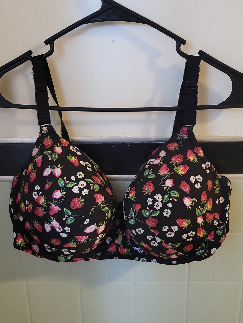 Black Floral Strawberry Print T-Shirt Bra